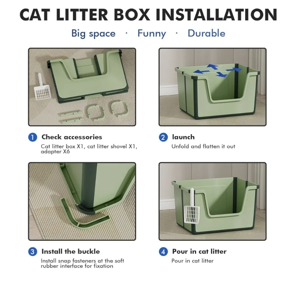 Cat Litter Box Green Foldable Open Top Portable For Travel - Picture 6 of 6